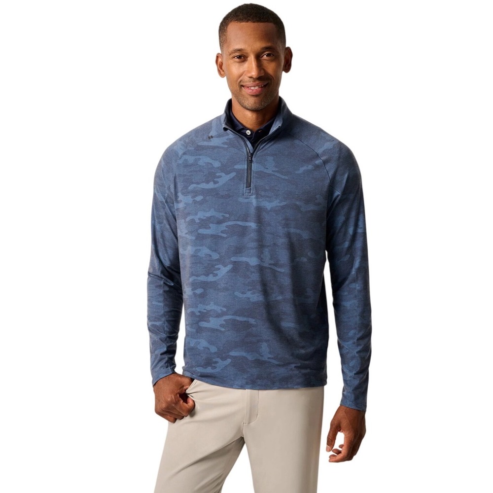 Johnnie-O Lightweight Camo Quarter Zip Pullover Blue Performance Stretch Golf M